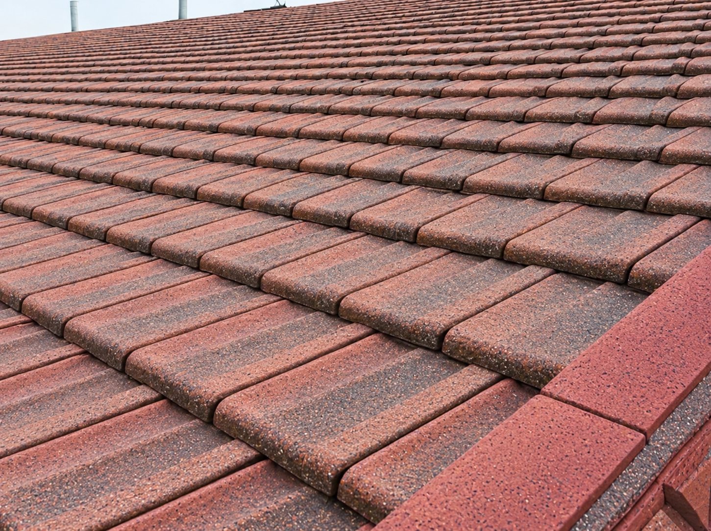 Terracotta roof tiles after moss and lichen cleaning, Christchurch
